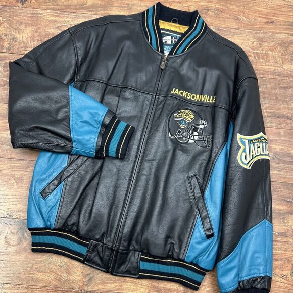 VTG Carl Banks NFL‎ Jacksonville Jaguars Men's GENUINE Leather Jacket Size Large - Picture 1 of 16